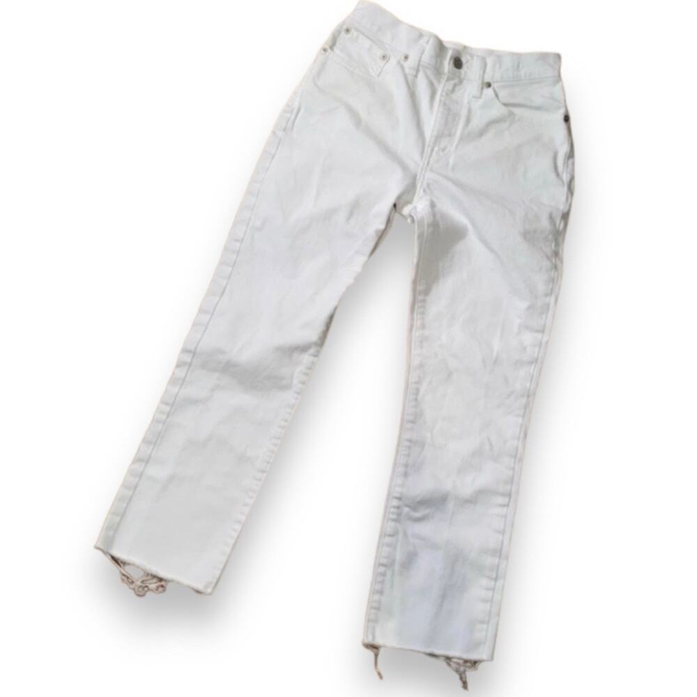 Madewell Jeans Size 24 Straight Crop Mid Rise Tile White Denim Raw Hem